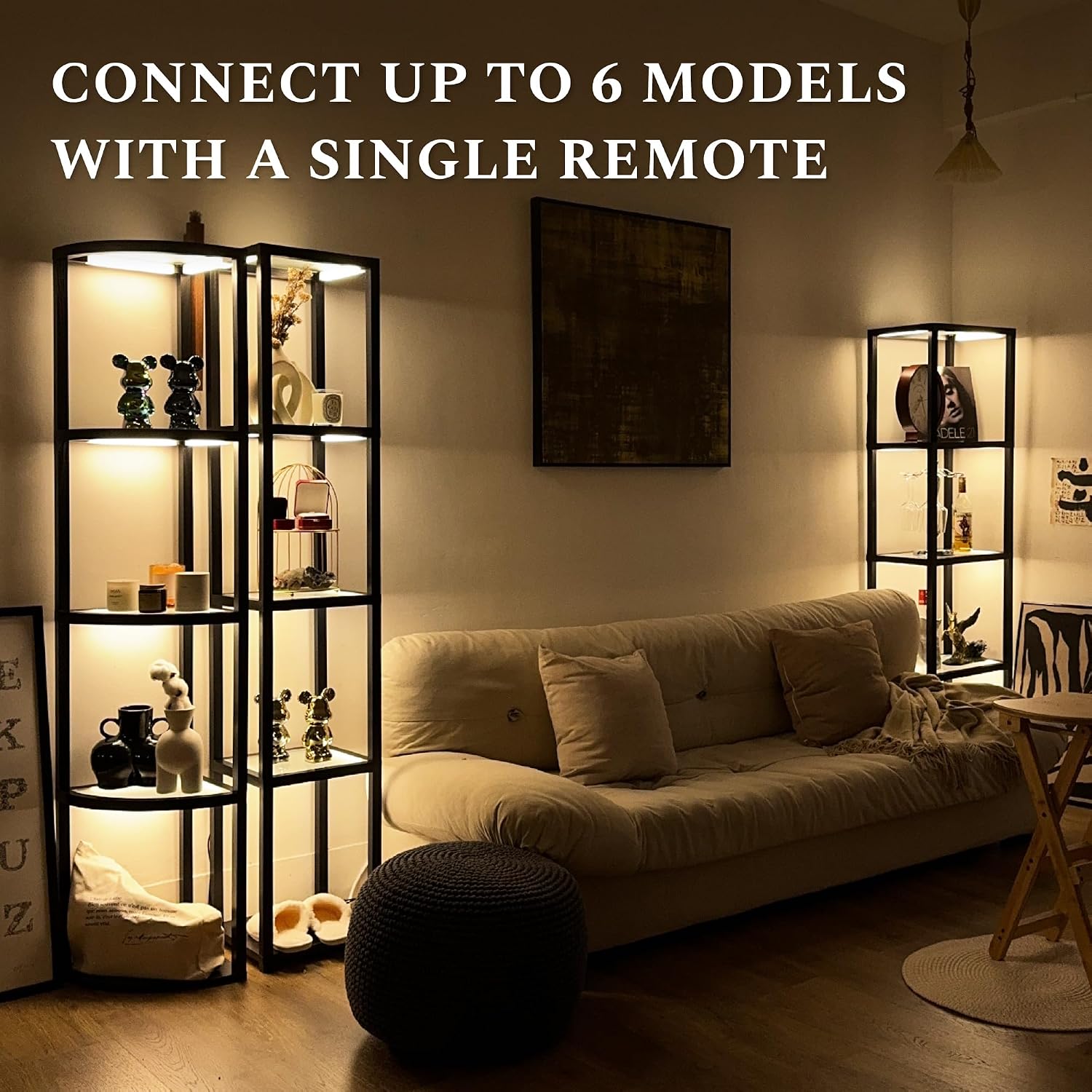 FENLO Corner Floor Lamp with Shelves, Dimmable LED Corner Shelf with Lights, Standing Lamp for Living Room, Shelf Lamp with Full Brightness Control, Color Changing Temps, and Reinforced Glass