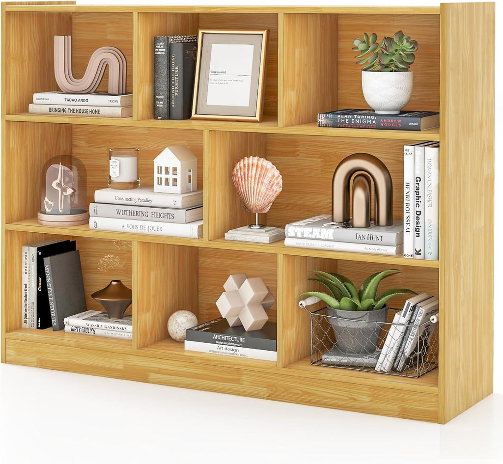 Giantex 8 Cube Bookcase, Freestanding 3-Tier Open Bookshelf, Modern Storage Display Cabinet, Wood Cube Storage Organizer for Living Room, Kid's Room, Burlywood