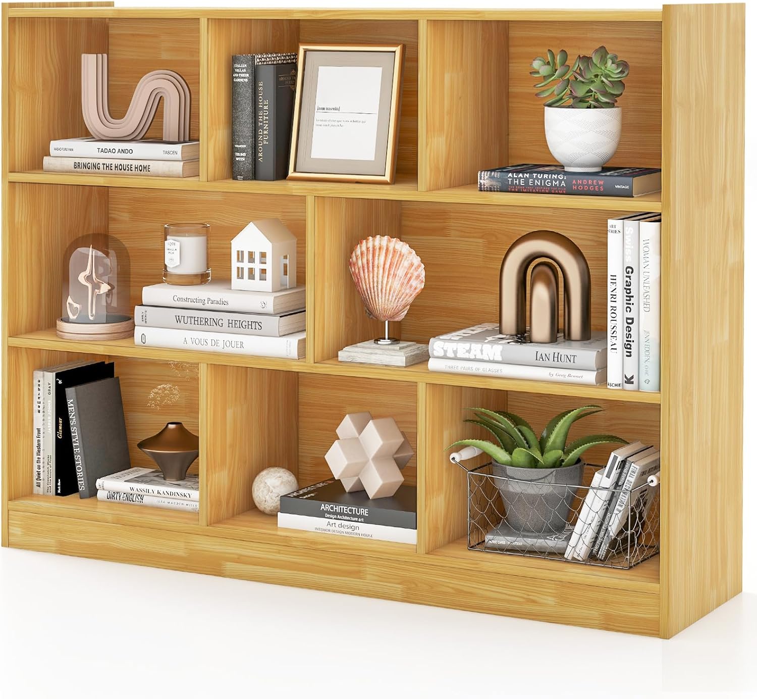 Giantex 8 Cube Bookcase, Freestanding 3-Tier Open Bookshelf, Modern Storage Display Cabinet, Wood Cube Storage Organizer for Living Room, Kid's Room, Burlywood