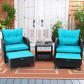 5 Piece Outdoor Chairs with Ottoman Underneath, Wicker Patio Furniture Set with Ottomans, Outdoor Conversation Set Bistro Chairs for Patio Porch Backyard Balcony, Lakeblue