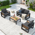 Aoxun Aluminum Patio Furniture Set, 4 Piece Luxury Outdoor Sectional with 6' Olefin Fabric Cushions, Patio Conversation Sets with Coffee Table and Waterproof Cover for Backyard, Porch Dark Grey