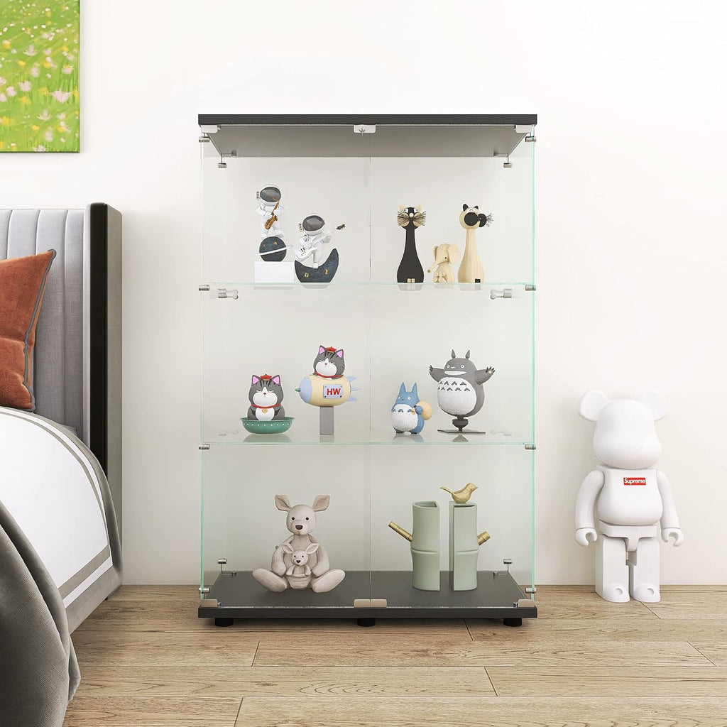 Modern 3 Shelf Glass Display Cabinet with 2 Doors, Clear Curio Cabinet Collection Display Case, Floor Standing Glass Bookshelf for Living Room Bedroom Home Office 32' W x 14.5' D x 50' H
