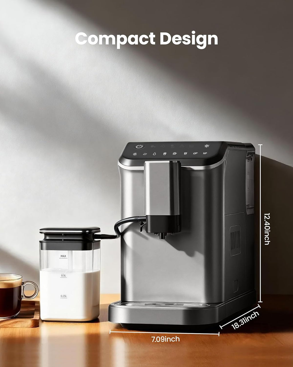 Automatic Espresso Machine, 20 Bar Espresso Maker with Touch Control, 15-Grind Settings Super Automatic Coffee Machine with Integrated Milk Frother, Auto Self-Cleaning