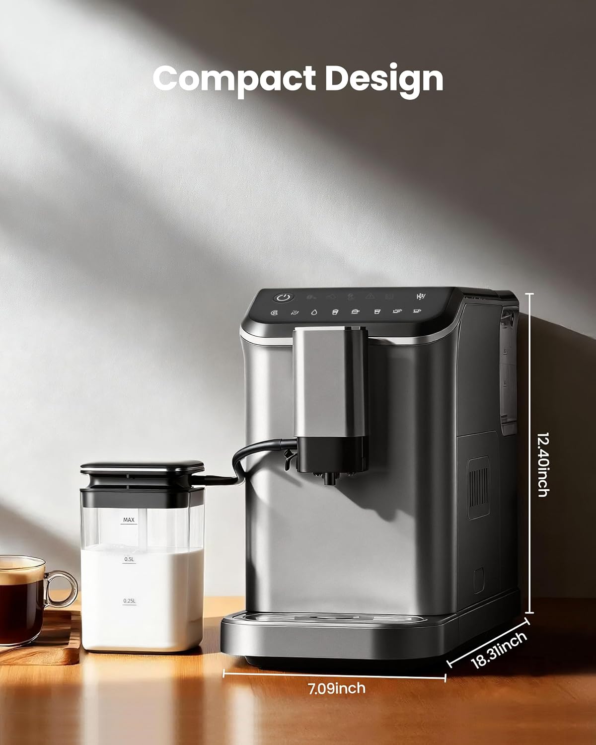 Automatic Espresso Machine, 20 Bar Espresso Maker with Touch Control, 15-Grind Settings Super Automatic Coffee Machine with Integrated Milk Frother, Auto Self-Cleaning