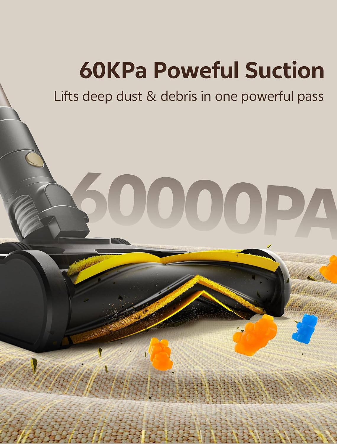 Ultenic Cordless Vacuum Cleaner, 600W 60KPA 65mins Vacuum Cleaners for Home, Cordless Stick Vacuum with Green Light, Self-Standing & 180° Lay-Flat, Anti-Tangled Brush for Floor/Carpet/Pet Hair