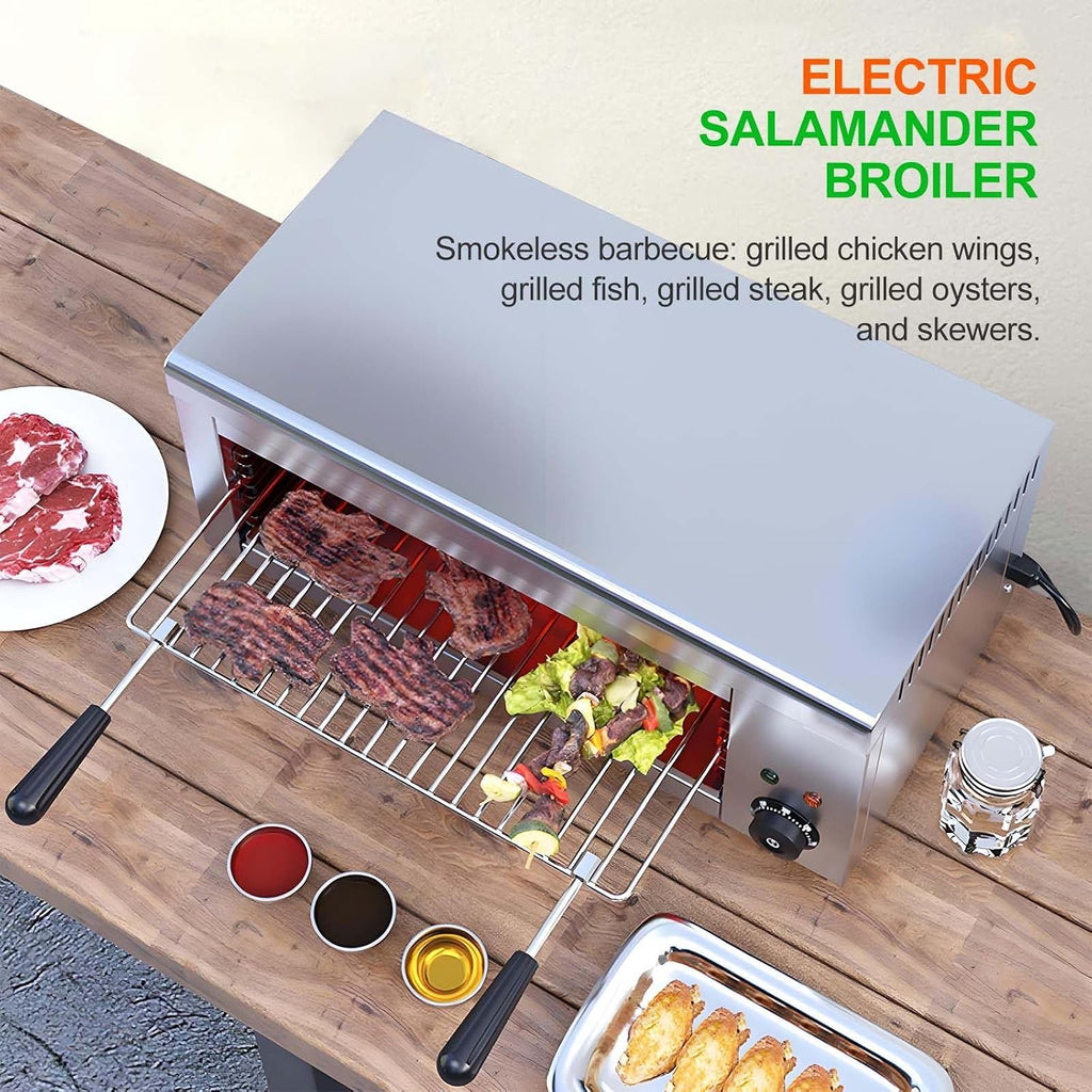 2000W Stainless Steel Electric Grill & Salamander Broiler, Wall Mount/Tabletop, 24'x11.8'x11', Removable Oil Tray, Adjustable Temp 50-300°C for Perfect Steaks & Sandwiches