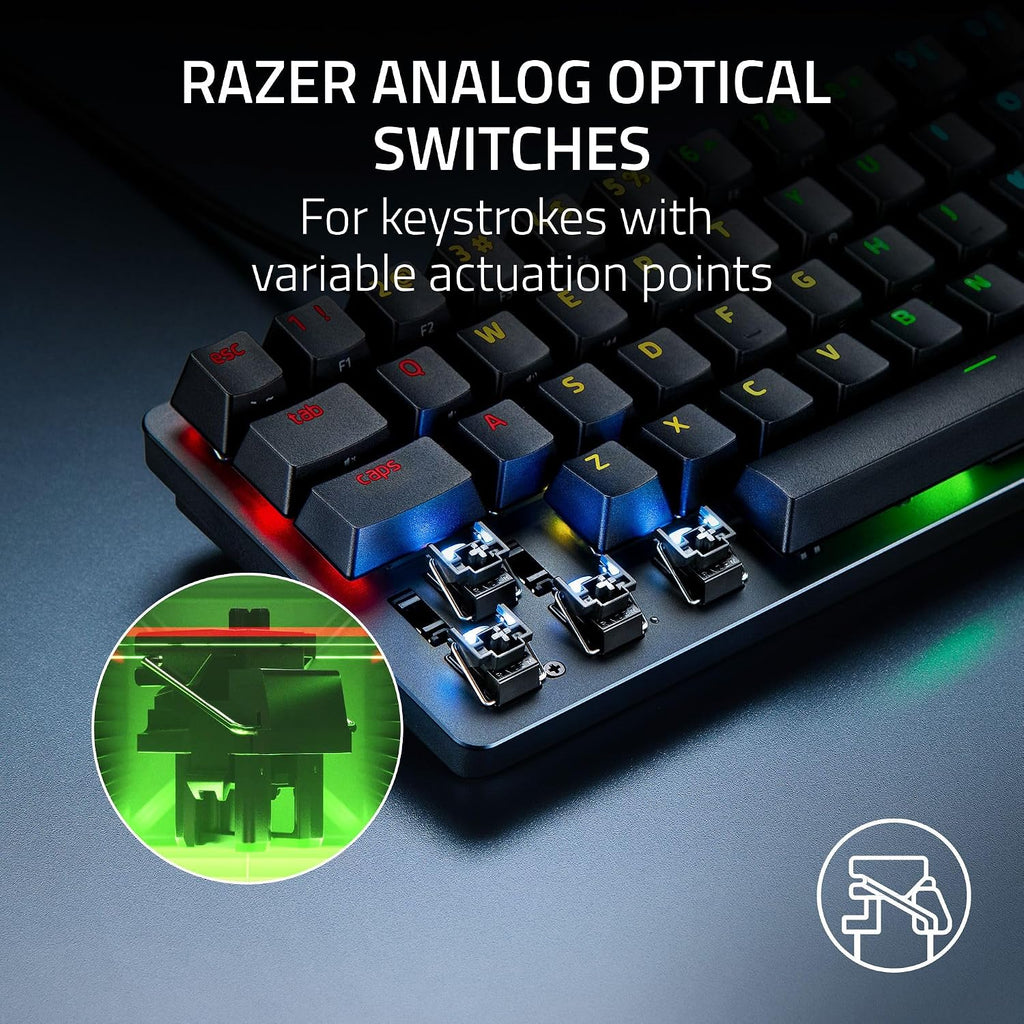 Razer Huntsman Mini 60% Gaming Keyboard: Analog Optical Switches - Rapid Trigger Mode - Chroma RGB Lighting - PBT Keycaps - Onboard Memory - Snap Tap - Classic Black