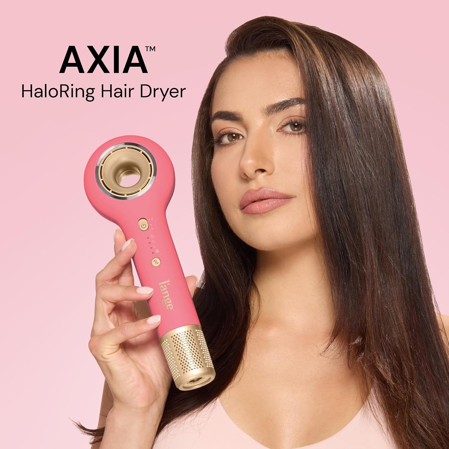 L'ANGE HAIR Axia HaloRing Ionic Hair Dryer | High Speed Professional Blow Dryer for Smooth, Frizz-Free Styles | Lightweight Brushless Motor with Concentrator & Wall Mount | 4 Heat Settings | Rose Gold
