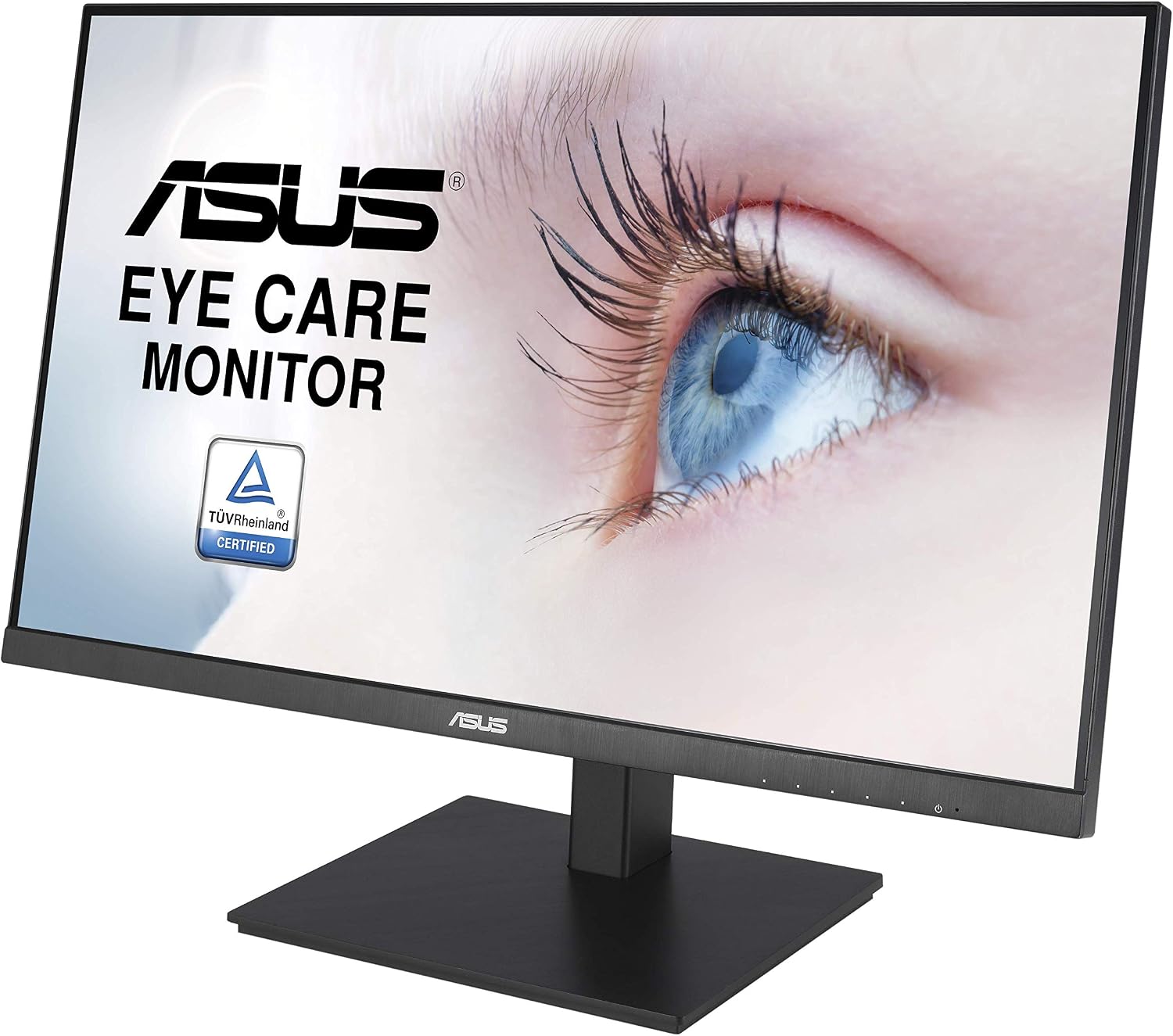 ASUS VA27DQSB 27' Monitor, 1080P Full HD, 75Hz, IPS, Adaptive-Sync, Eye Care, HDMI DisplayPort VGA USB Hub, Frameless, Ergonomic Design, VESA Wall Mountable,Black