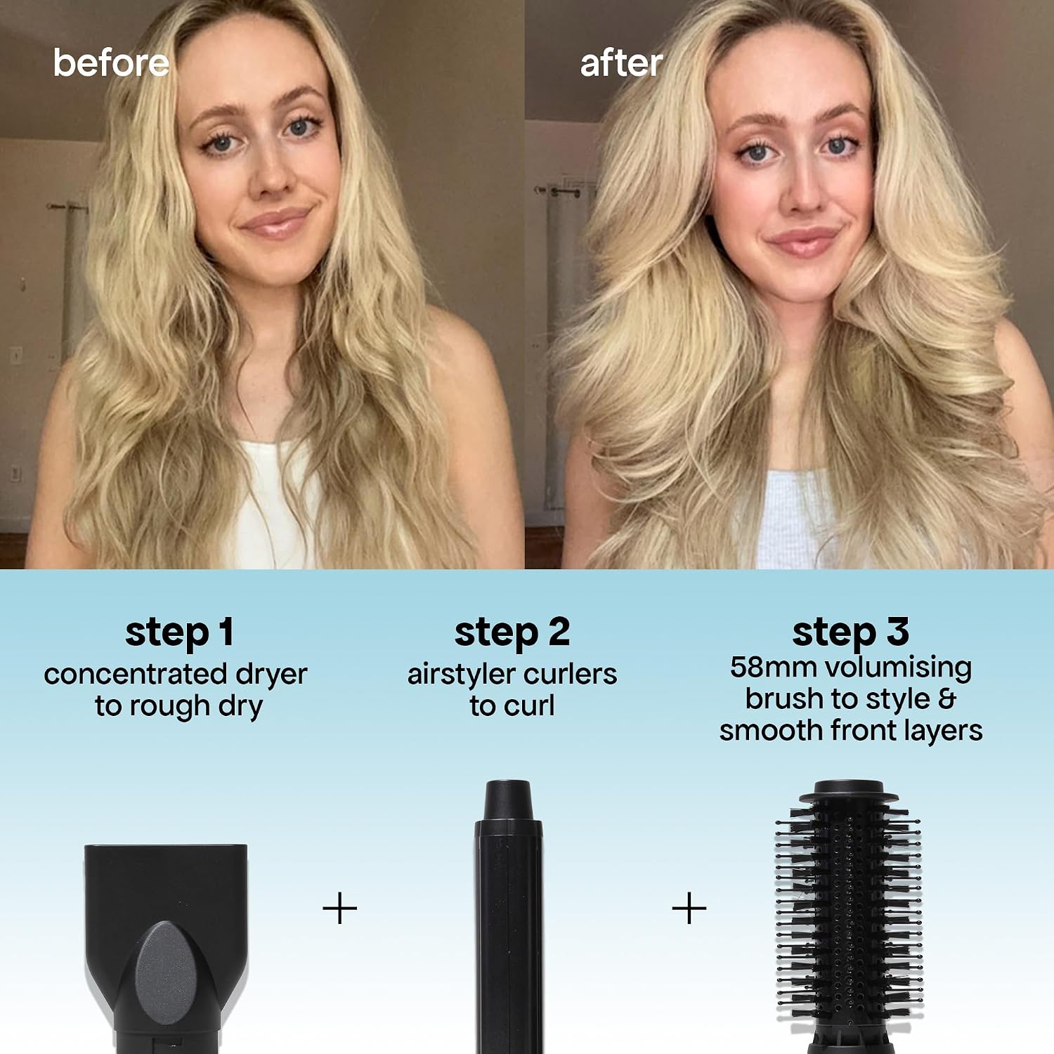 BONDIBOOST 6-in-1 Everlast Multi Styler & Dryer System - Wet to Dry Hair Styler, Hair Dryer Brush with Curlers, Round Brushes, Dryer & Concentrator Attachments, Versatile Heat & Airflow Settings