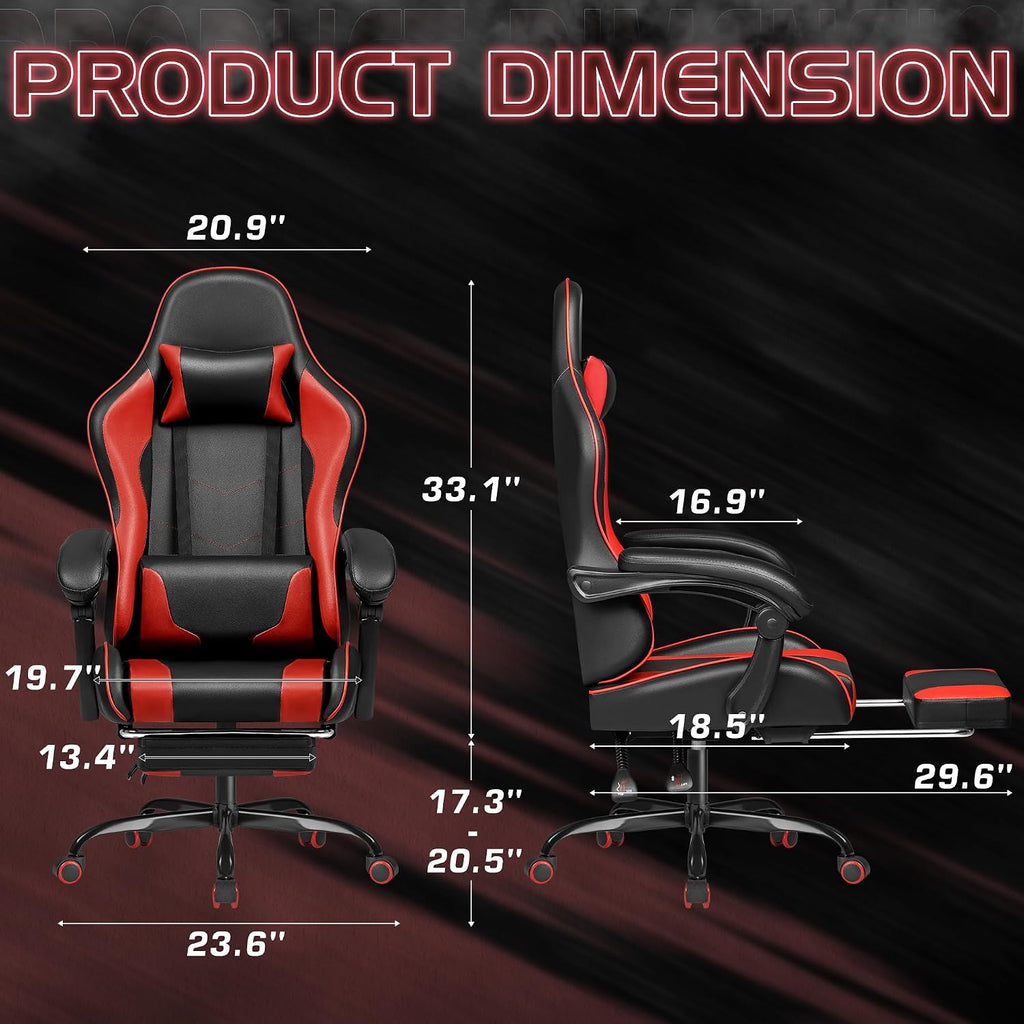 Homall Gaming Chair, Video Game Chair with Footrest and Massage Lumbar Support, Ergonomic Computer Chair Height Adjustable with Swivel Seat and Headrest (Red)