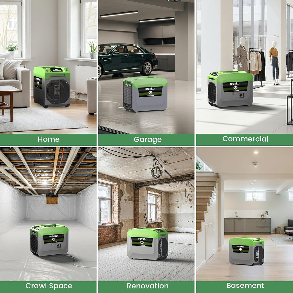 Waykar 150 Pints Commercial Dehumidifier with Pump for Large Areas up to 7,500 Sq. Ft, Stackable Industrial Dehumidifier for Crawl Spaces, Basements, and Water Damage Restoration — 5 Year Coverage