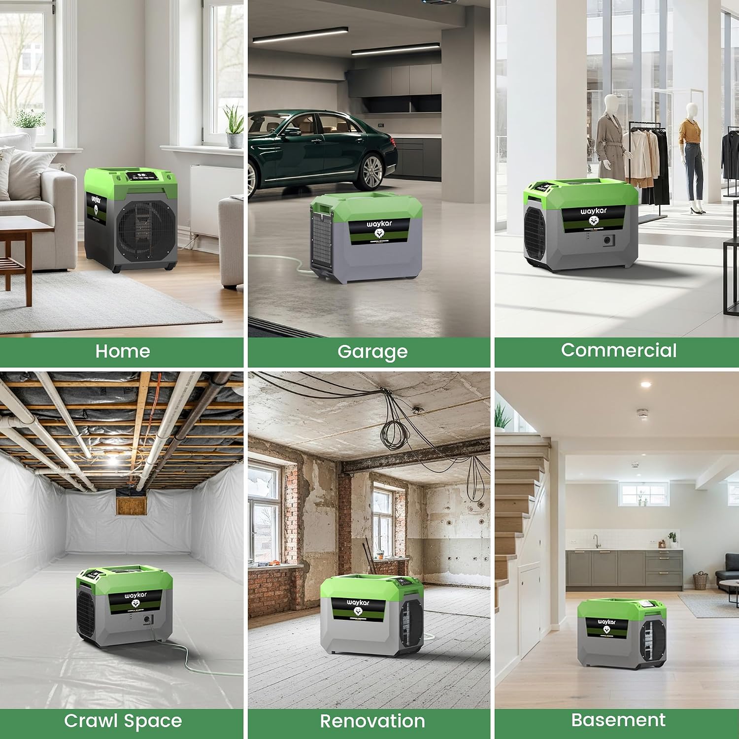 Waykar 150 Pints Commercial Dehumidifier with Pump for Large Areas up to 7,500 Sq. Ft, Stackable Industrial Dehumidifier for Crawl Spaces, Basements, and Water Damage Restoration — 5 Year Coverage