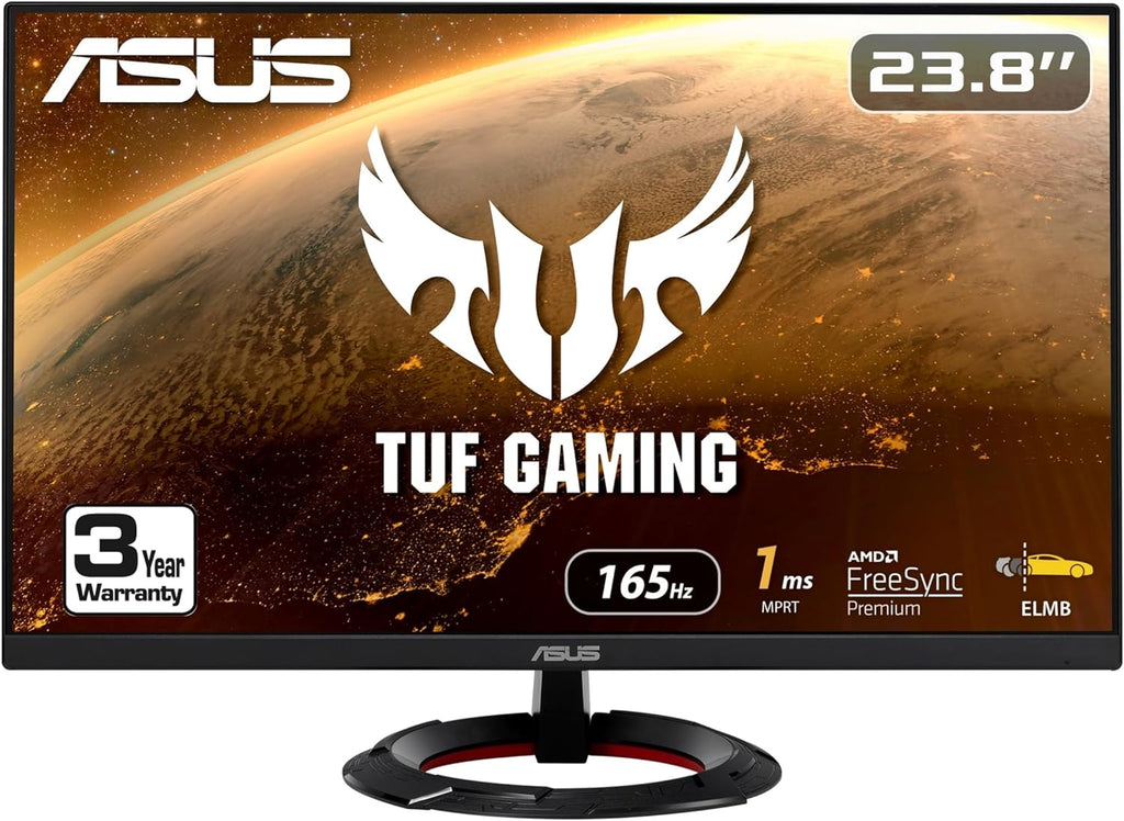ASUS (VG249Q1R TUF Gaming 23.8' 1080P Monitor - Full HD, IPS, 165Hz (Supports 144Hz), 1ms, Extreme Low Motion Blur, Speaker, FreeSync™ Premium, Shadow Boost, VESA Mountable, DisplayPort, HDMI,Black