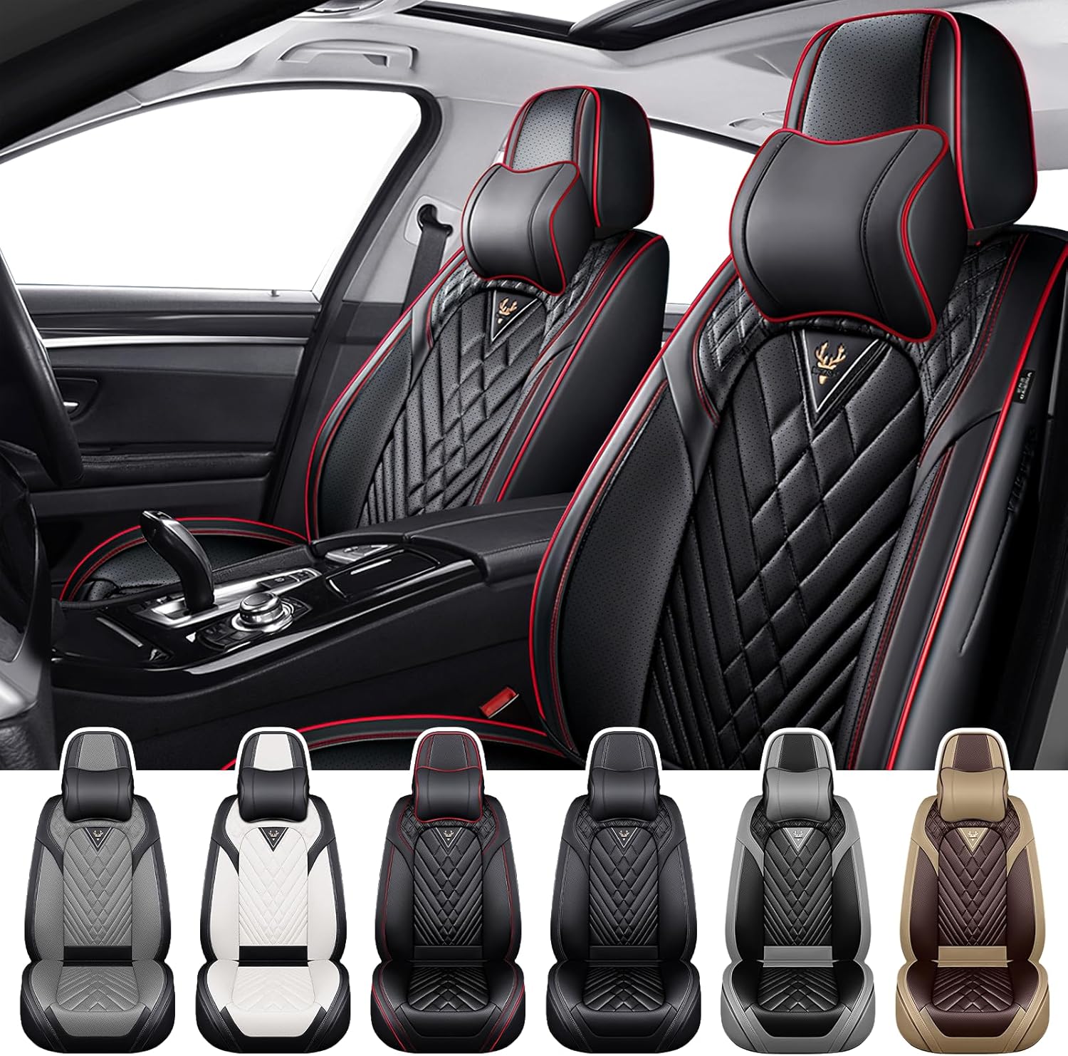 Car Seat Covers for Dodge Dart 2013-2016, Waterproof Nappa Leather Front Seat Cover with Headrests, Anti-Slip and Comfortable Automotive Seat Protector&Accessories(Black Red)