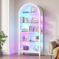 HNEBC Arched Book Shelf with Glass Doors, LED Bookcase with RGB Lights, 5 Tier Cabinet Has 9-Cube Storage, 69' Display Cabinet for Music-Synced Lighting Living Room,Bedroom(White)