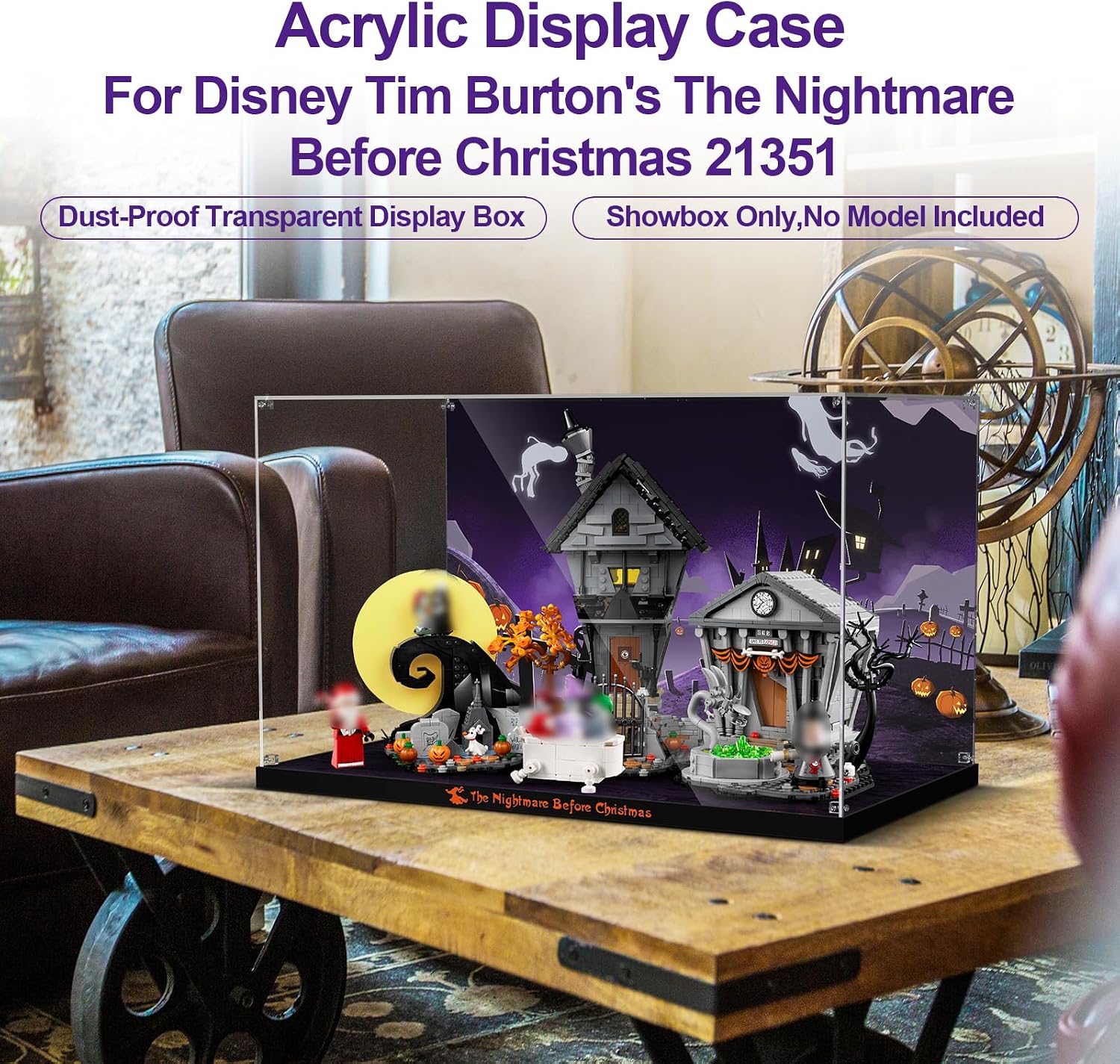 Acrylic Display Case for Lego Disney Tim Burton's The Nightmare Before Christmas, Dustproof Display Box Compatible with Lego 21351 (ONLY Box, NOT Model)