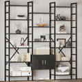 70x78 ' Triple 6 Tier Book Shelf, Industrial Large Bookcase with Storage Cabinet, Tall Bookshelf with 16 Open Display Shelves Metal Frame Furniture for Living Room Bedroom Home Office Black