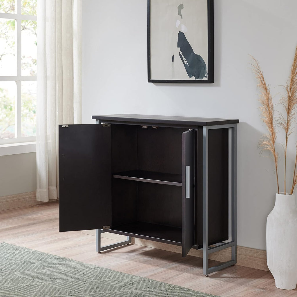 Leick Home 10140-BLKNK Talia Mixed Metal and Wood Foyer Cabinet with Adjustable Shelf for Entryway, Hallway, Bedroom, Living Room, Black/Satin Nickel
