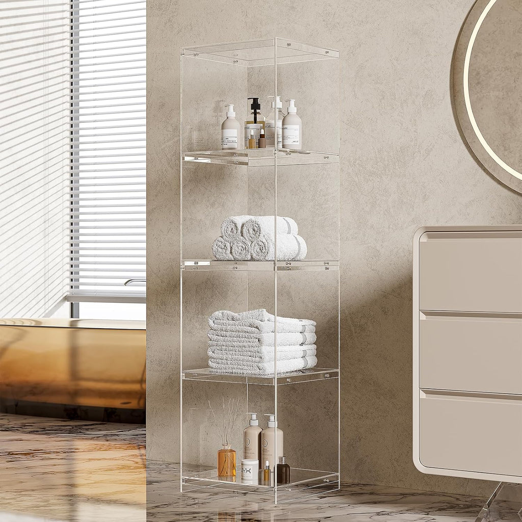 Acrylic Display Cabinet, 4-Tier Display Case in Bedroom, Living Room, Playroom, Modern Style (16' D x 16' W x 62' H)