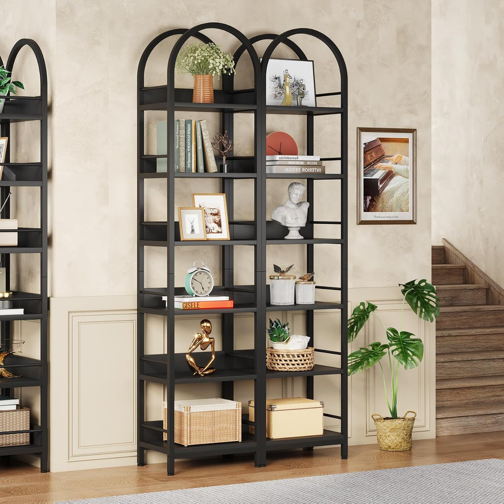 Tribesigns 6-Tier Open Bookshelf, 78.7' Tall Arched Bookcase Narrow Bookshelf with Metal Frame, Freestanding Corner Bookcase Display Shelves for Living Room, Home Office, Black