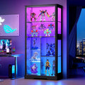 HNEBC Glass Display Cabinet with RGB Lights, 71'' Curio Cabinet with Glass Doors, 5-Tier Display Cases and Human Sensor, Bookcases for Collectibles, Books,Toys, Black