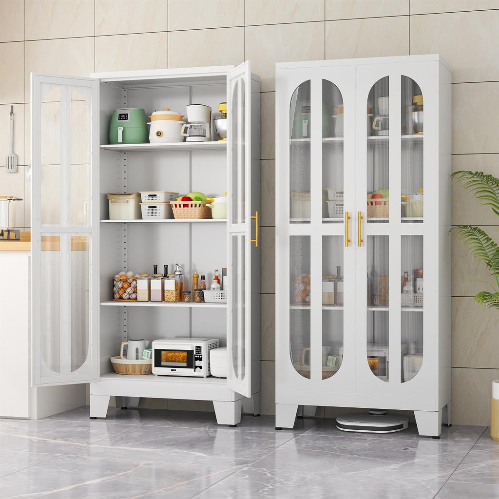 erosoei Metal Kitchen Pantry Storage Cabinet,Food Pantries Cabinets with Acrylic Glass Doors and Adjustable Shelves,Storage Cupboard for Kitchen, Living Room, Laundry Room and Dinning Room 61.02'H