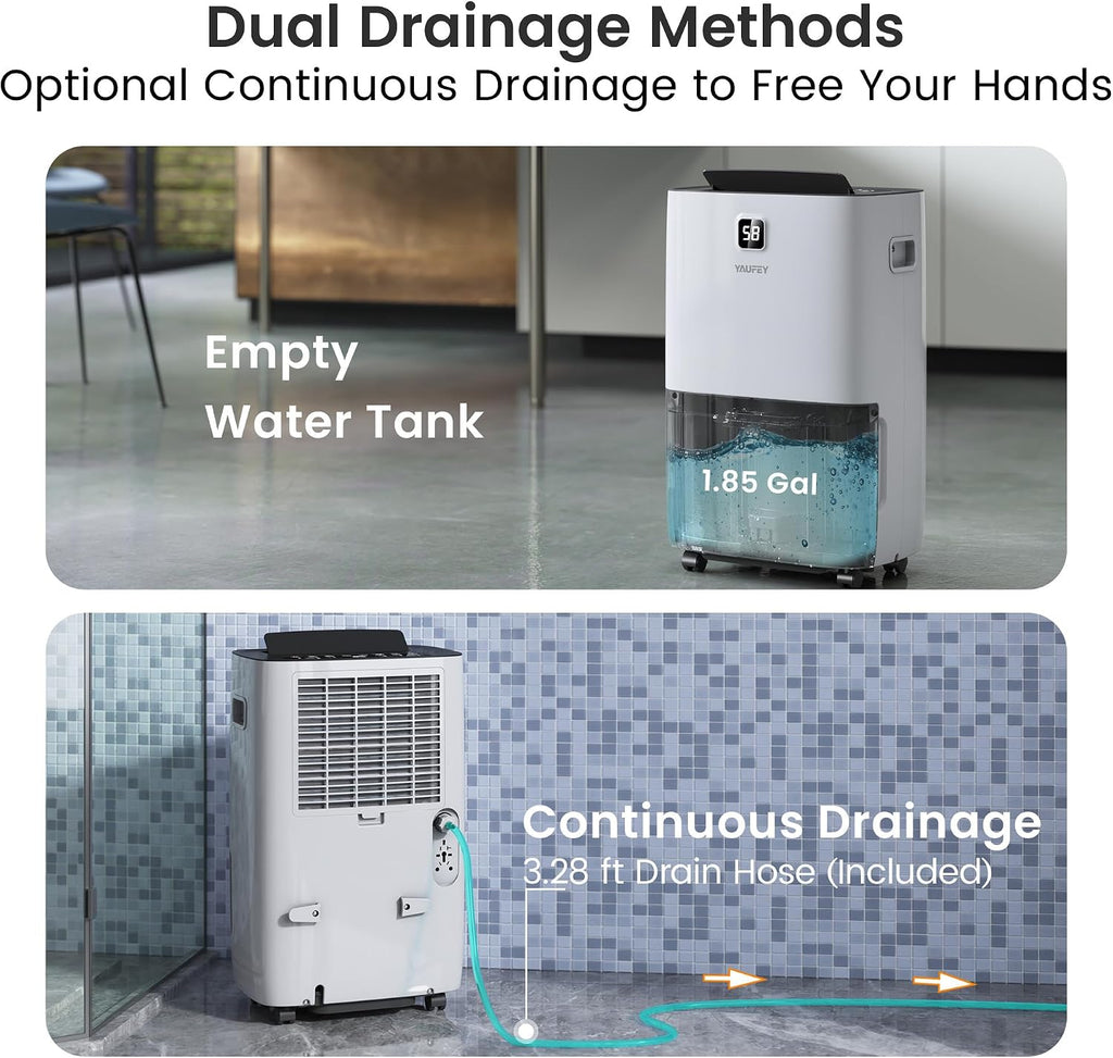 Yaufey 150 Pints Dehumidifier with Pump for Home, Basement and Large Room up to 7000 Sq. Ft., With Drain Hose, Timer, Intelligent Humidity Control and Large Water Tank