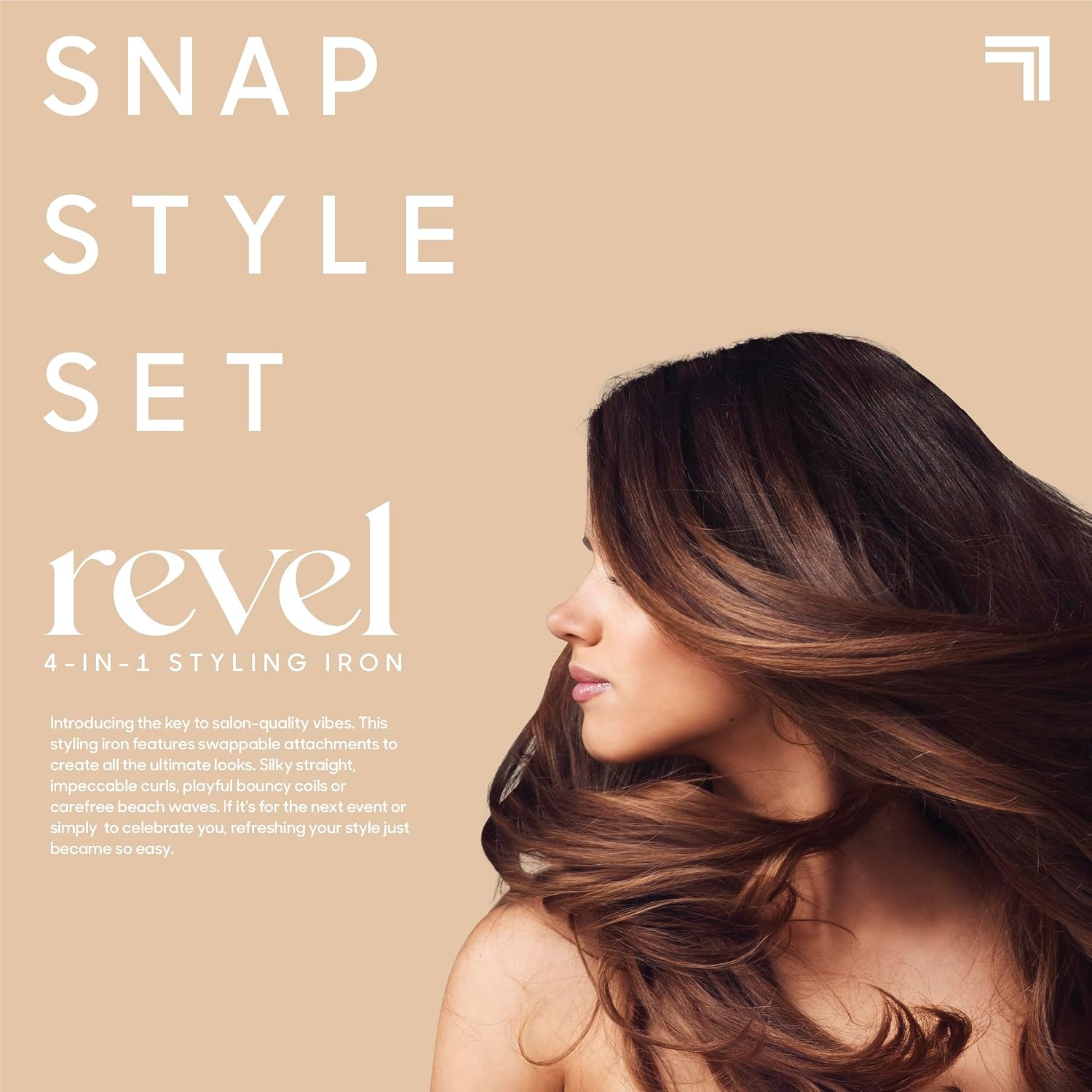 Sharper Image® Revel 4-In-1 Styling Iron |4 Attachments| Multi-Styler 1' Curling Wand, Wave Styler, Flat Iron| Adjustable Heat| Ceramic Tourmaline Technology|Hair Straightener & Curler| Gift for Women