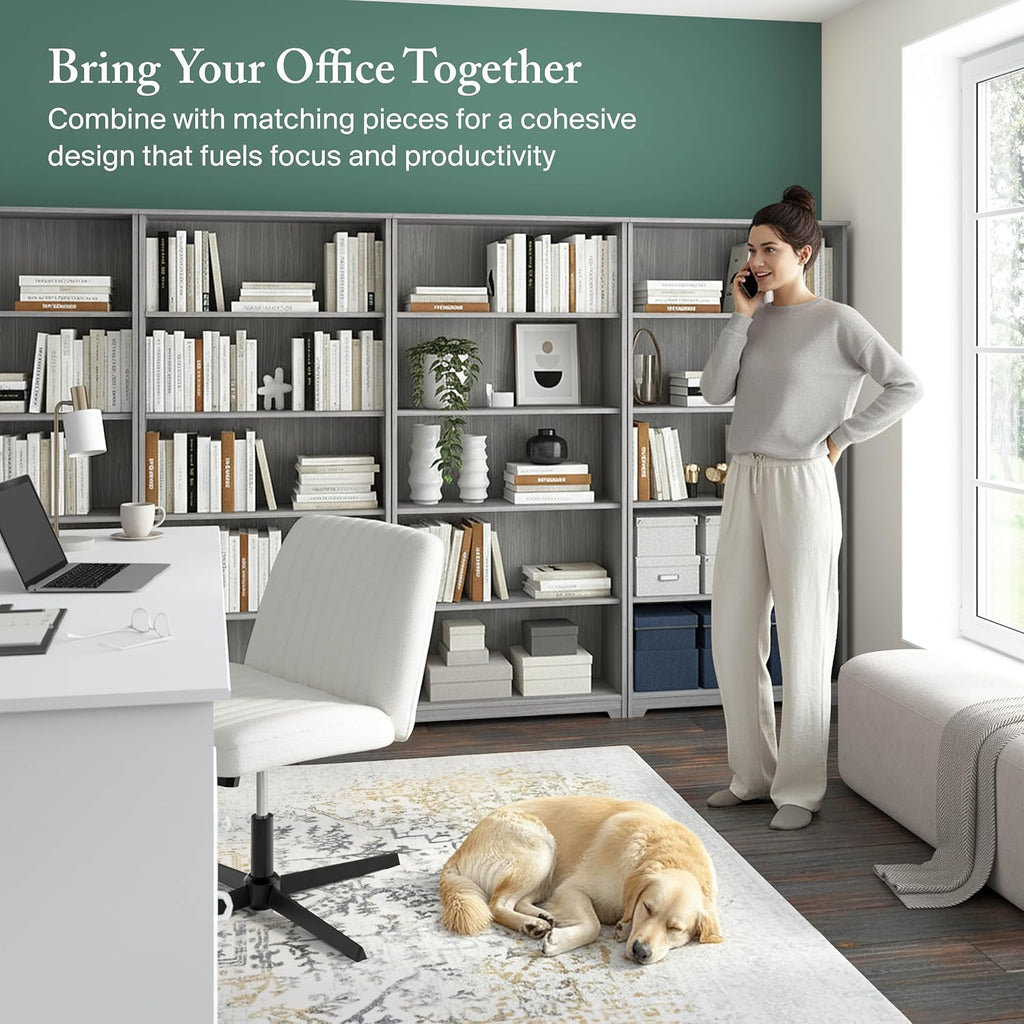 Bush Home Tall 5 Shelf Bookcase, Large Open Bookshelf, Sturdy Display Cabinet for Living Room or Home Office, Cabot Collection, Modern Gray