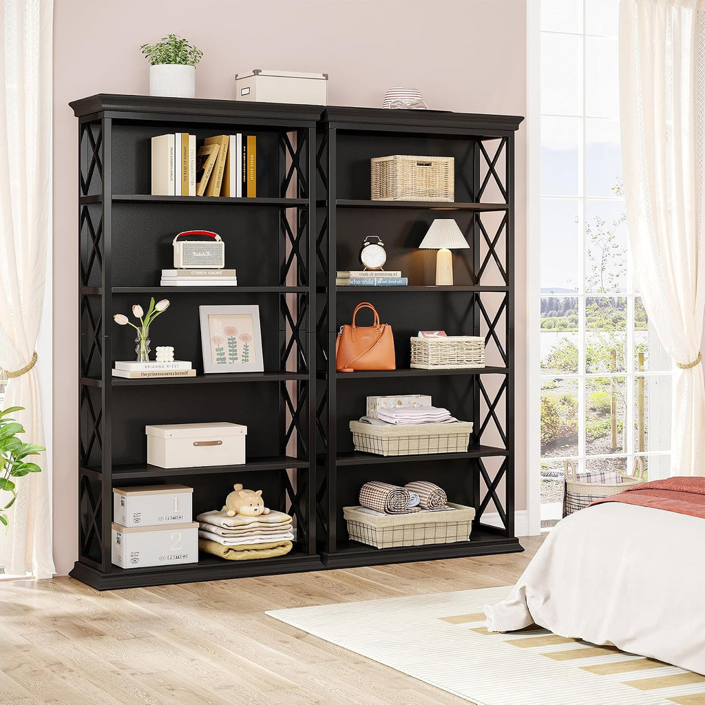 Tribesigns 6-Tier Bookcase, 71 Inches Industrial Bookshelves and Bookcases, Floor Standing 5 Shelf Display Storage Shelves Tall Bookcase for Home Office, Living Room, Bed Room, All Black