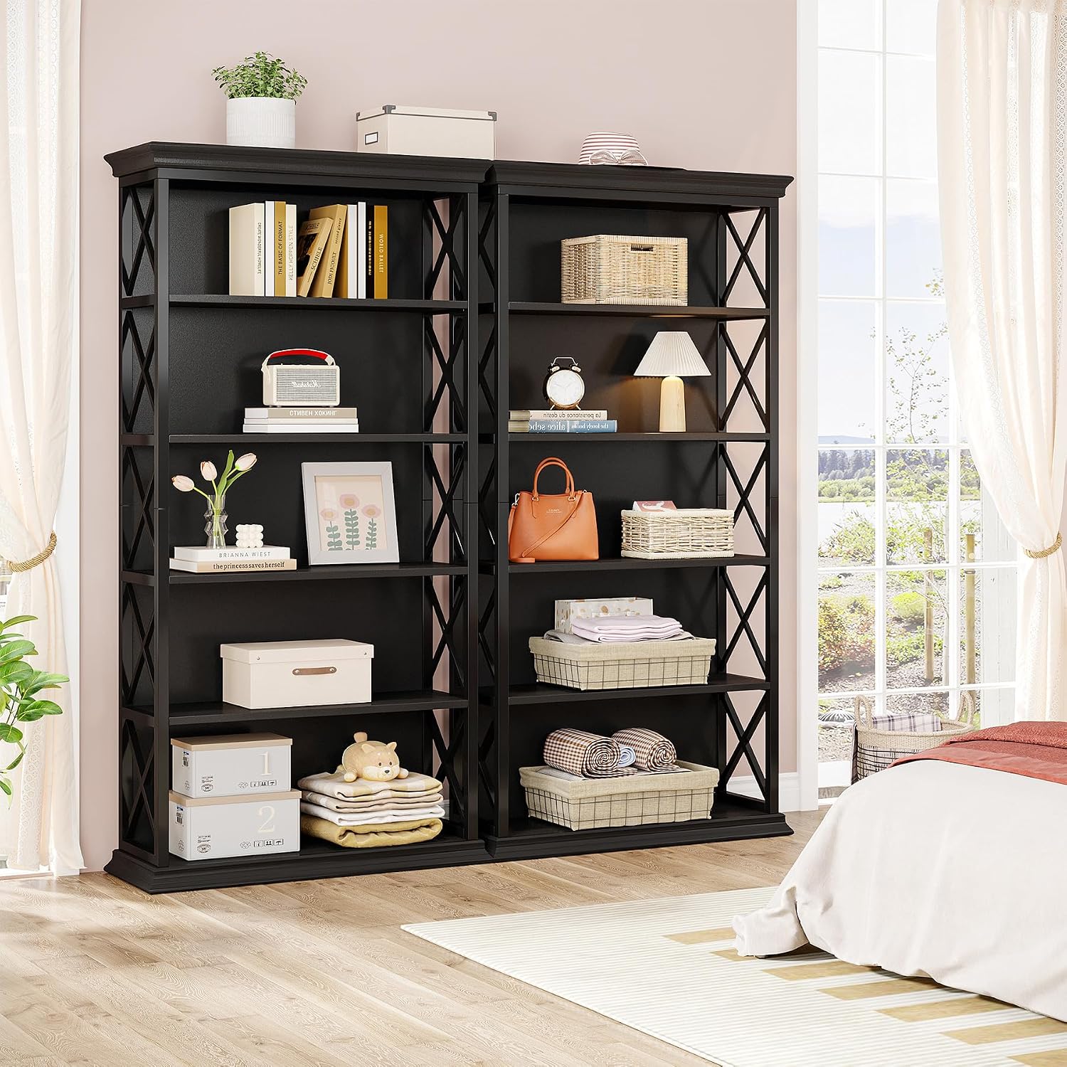 Tribesigns 6-Tier Bookcase, 71 Inches Industrial Bookshelves and Bookcases, Floor Standing 5 Shelf Display Storage Shelves Tall Bookcase for Home Office, Living Room, Bed Room, All Black