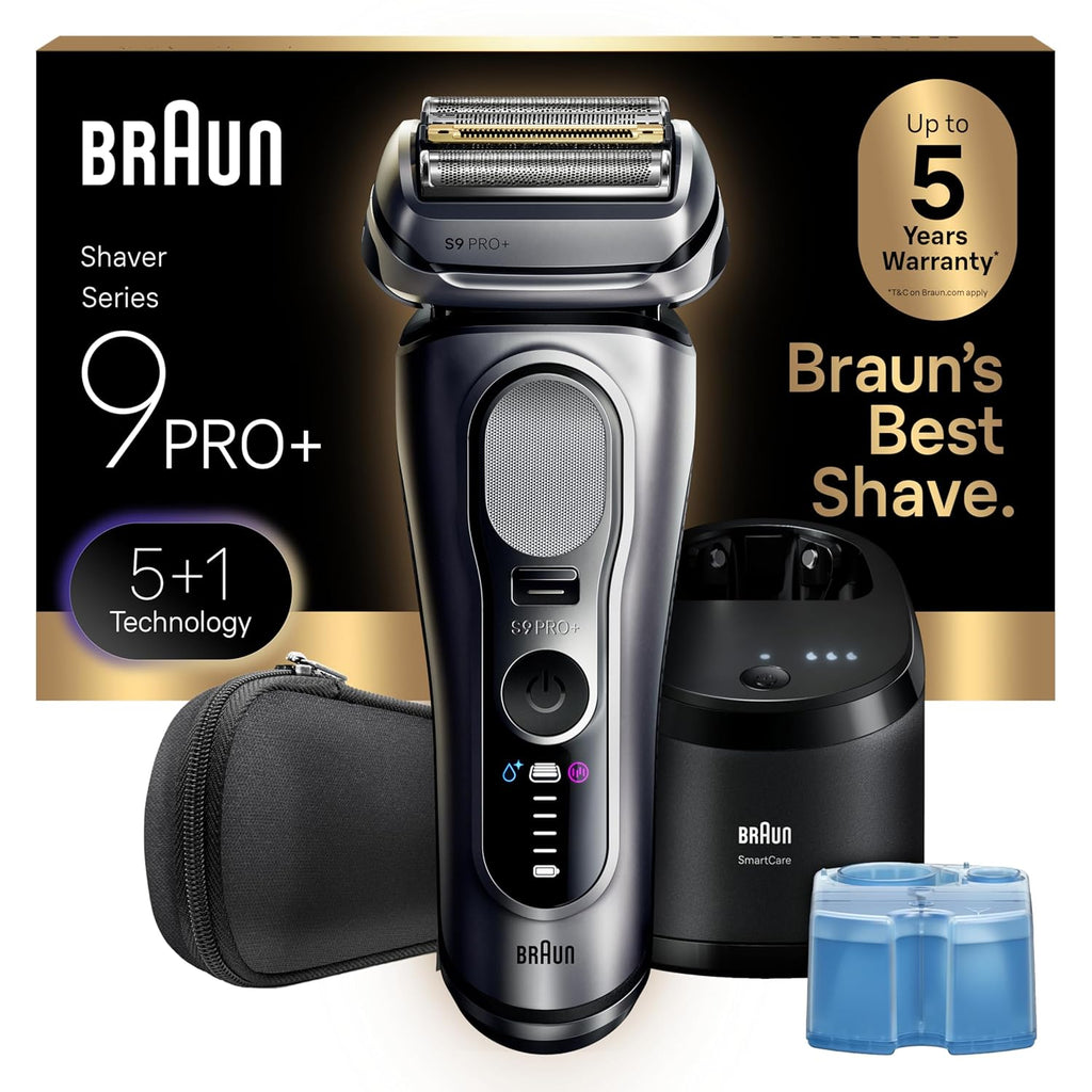 Braun Electric Razor for Men Series 9 PRO+ Electric Foil Shaver with Precision Trimmer and 6in1 SmartCare Center, Silver, 9667cc