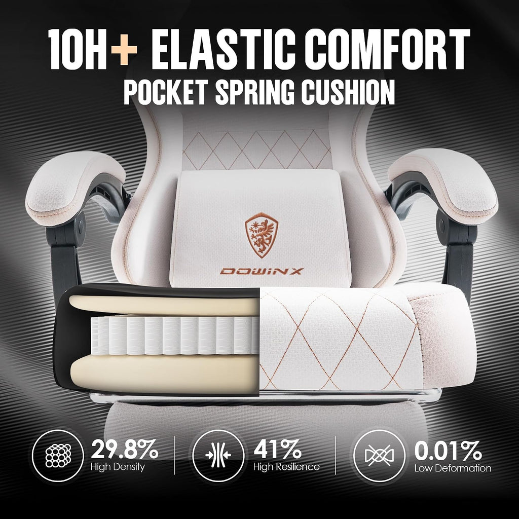 Dowinx Gaming Chair with Pocket Spring Cushion, High Back Ergonomic 360° Swivel Chair for Office Gaming, Massage Lumbar Support with Footrest for Adults, 300LBS Capacity, Beige for Office Gaming