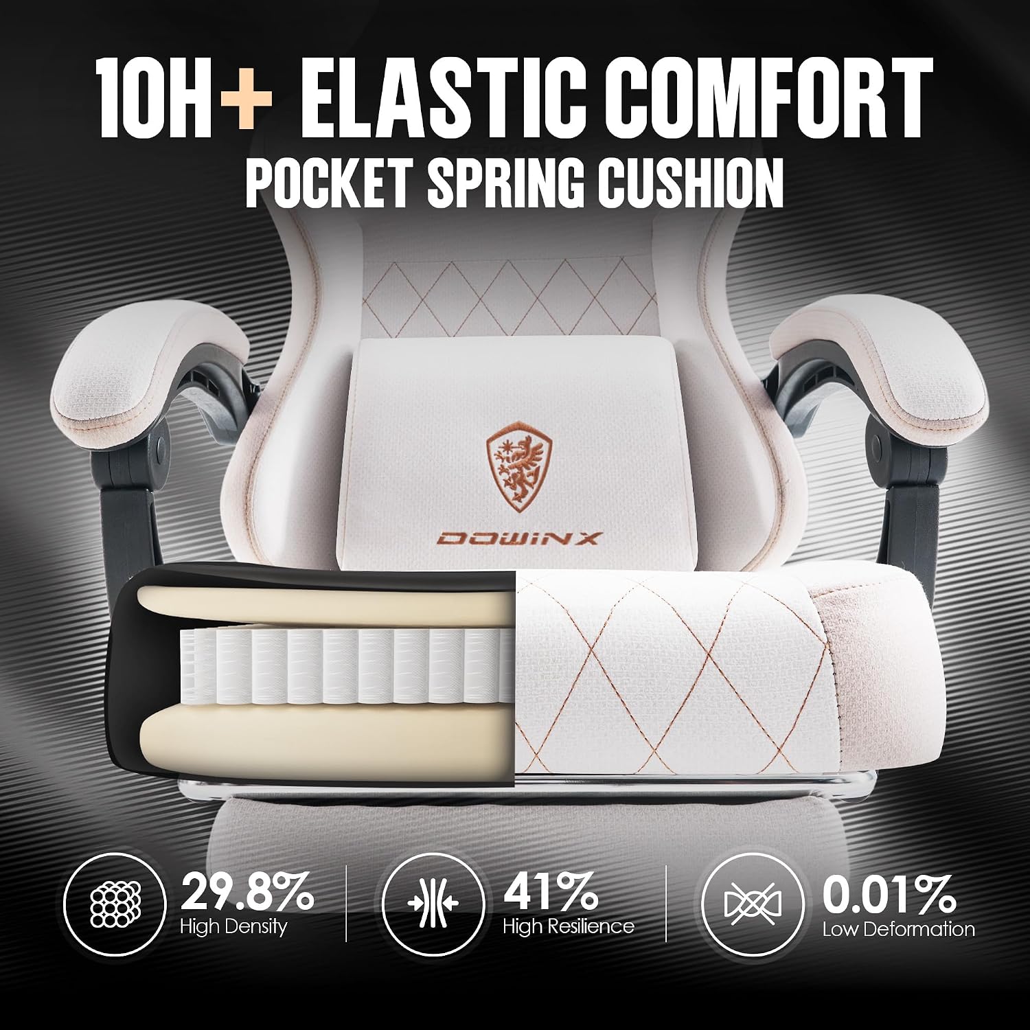 Dowinx Gaming Chair with Pocket Spring Cushion, High Back Ergonomic 360° Swivel Chair for Office Gaming, Massage Lumbar Support with Footrest for Adults, 300LBS Capacity, Beige for Office Gaming