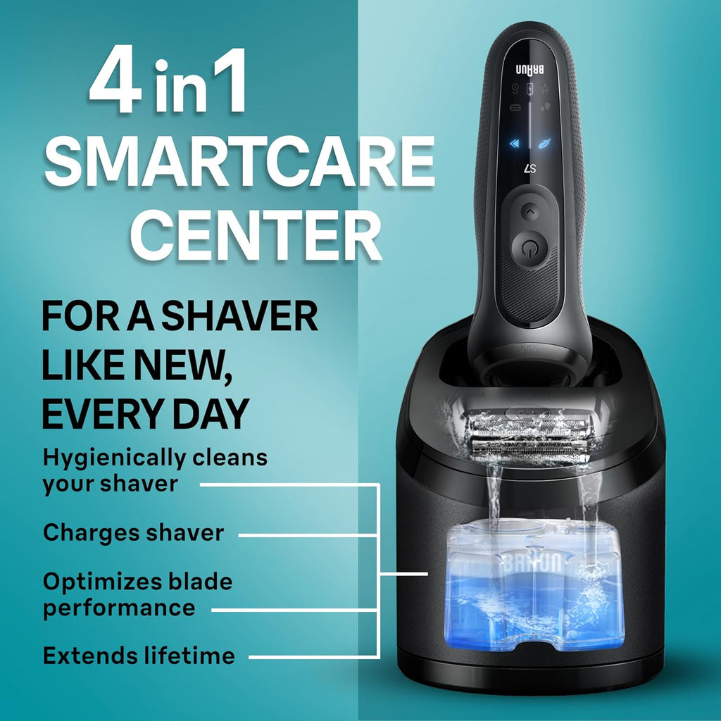 Braun Electric Shaver for Men, Series 7 7185cc, Waterproof, Wet & Dry Shave, Shaving Kit with SmartCare Center and Beard Trimmer, 3 Shave Modes, 60 Minute Battery Runtime, 10 Piece Set