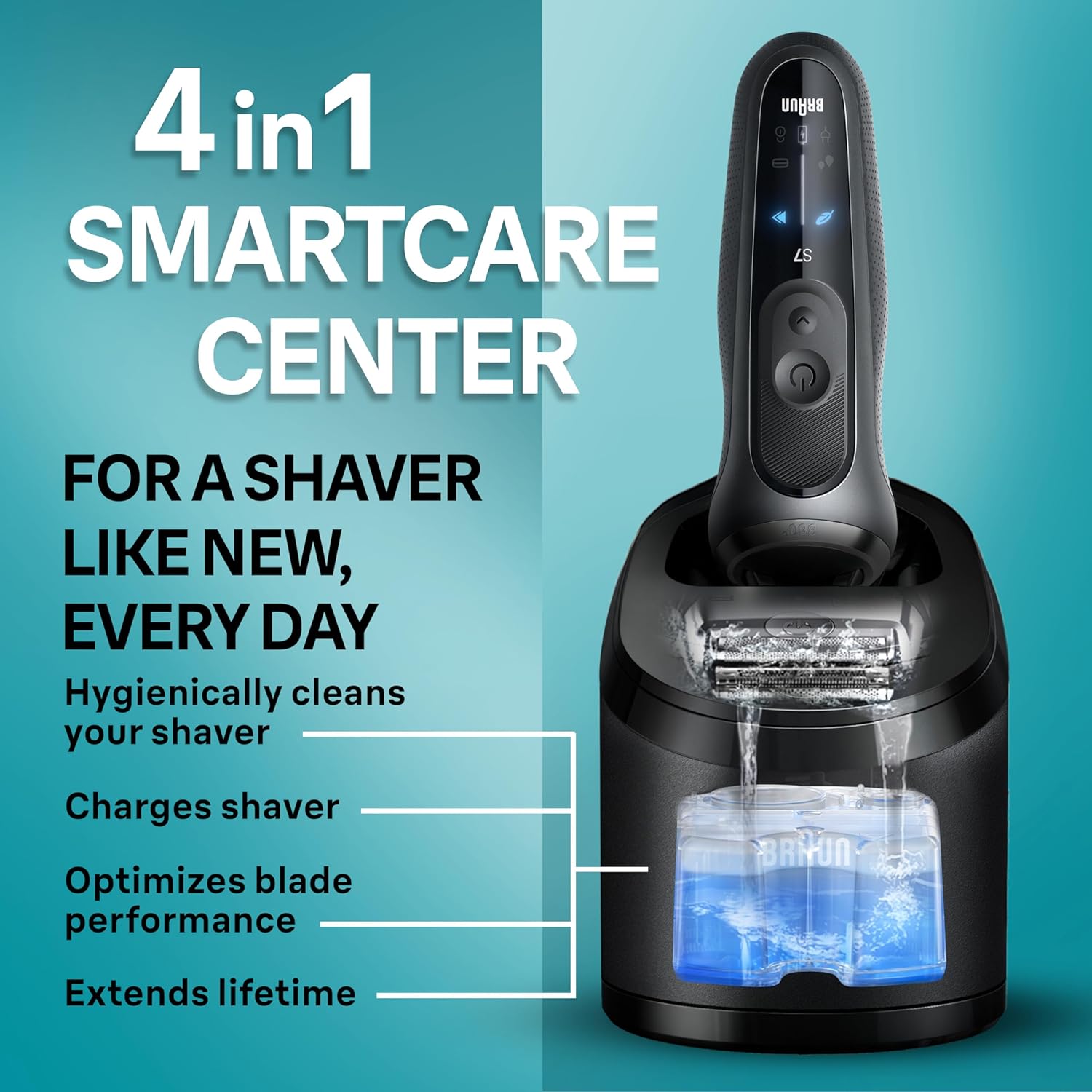 Braun Electric Shaver for Men, Series 7 7185cc, Waterproof, Wet & Dry Shave, Shaving Kit with SmartCare Center and Beard Trimmer, 3 Shave Modes, 60 Minute Battery Runtime, 10 Piece Set