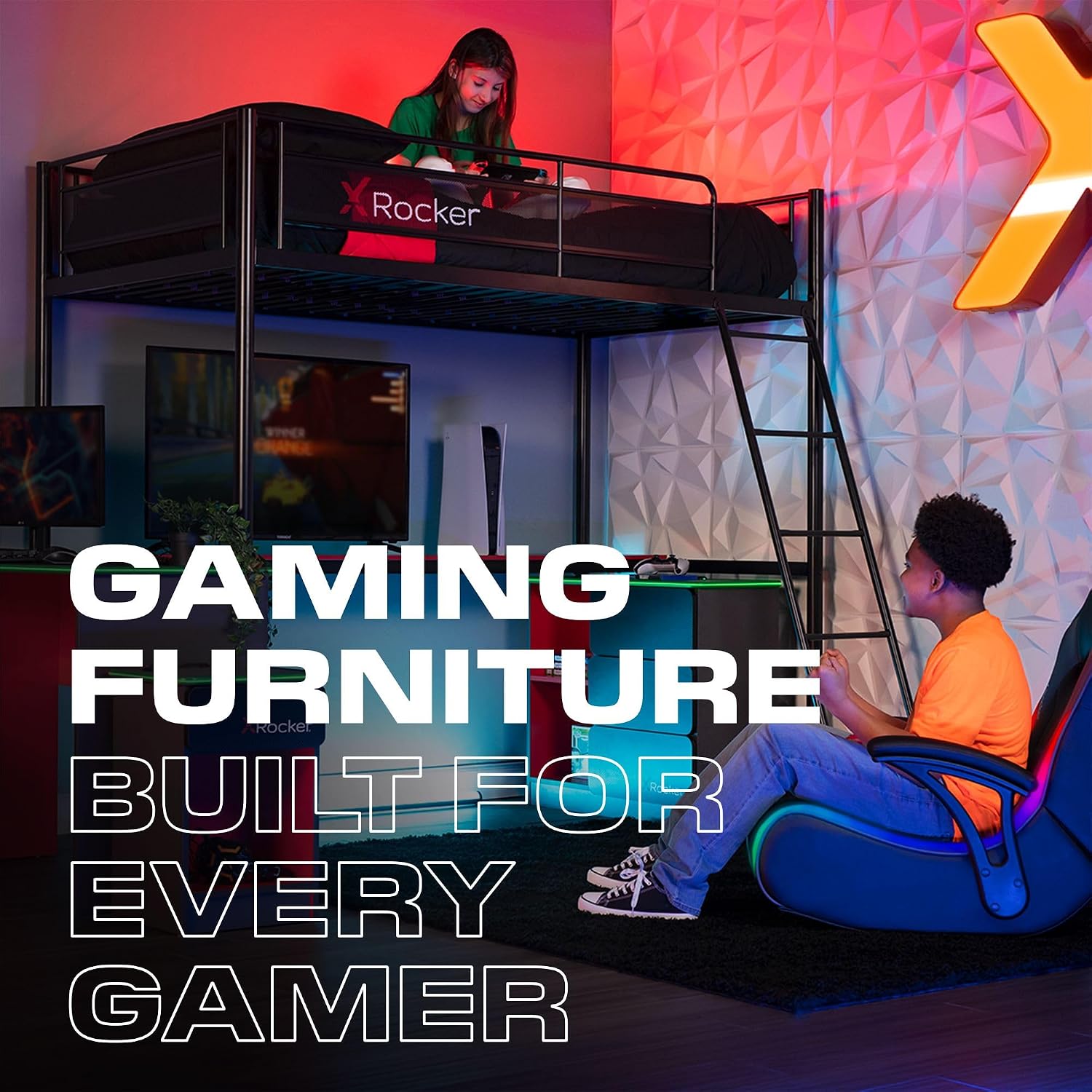 X Rocker Video Gaming Floor Rocker Chair, Built-in Audio, Foldable, for Gamers, Bedroom, or Game Room for Boys, Girls, Teens 5-17, Gifts for Gamers