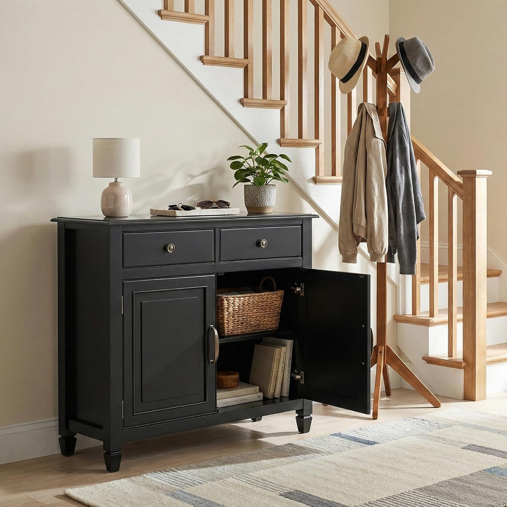SIMPLIHOME Connaught 40-inch Wide Solid Wood Storage Cabinet in Black for Entryway, Living Room, Organizer for Hats, Gloves, Shoes, Keys, Slim Design, Traditional Style