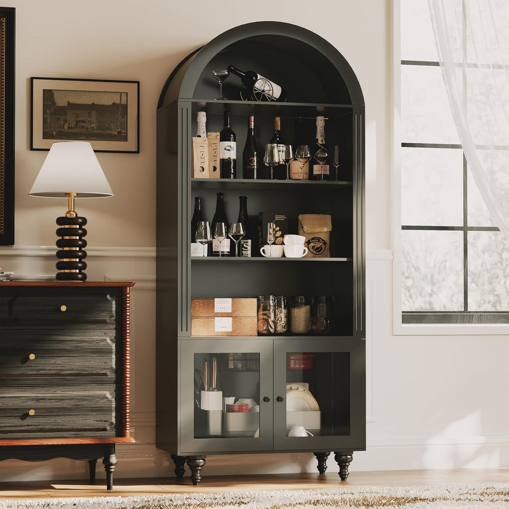 Wildhome Wooden Arched Bookshelf,5-Tier Shelf,Farmhouse Storage Display Cabinet Etagere Bookcase, Large Bookshelf,Tall Open Storage Cabinet for Home Office Living Room&Kitchen(Black-Arched top)