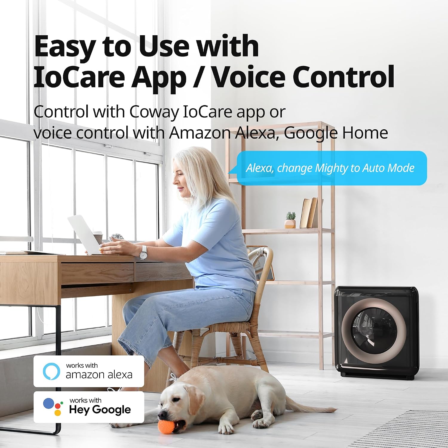 COWAY Air Purifier for Home Up to 1,575ft², App-Enabled Smart Technology, Compatible with Amazon Alexa, HEPA Filter for Smoke, Allergies, Odor, Auto Mode, Airmega AP-1512HHS Black