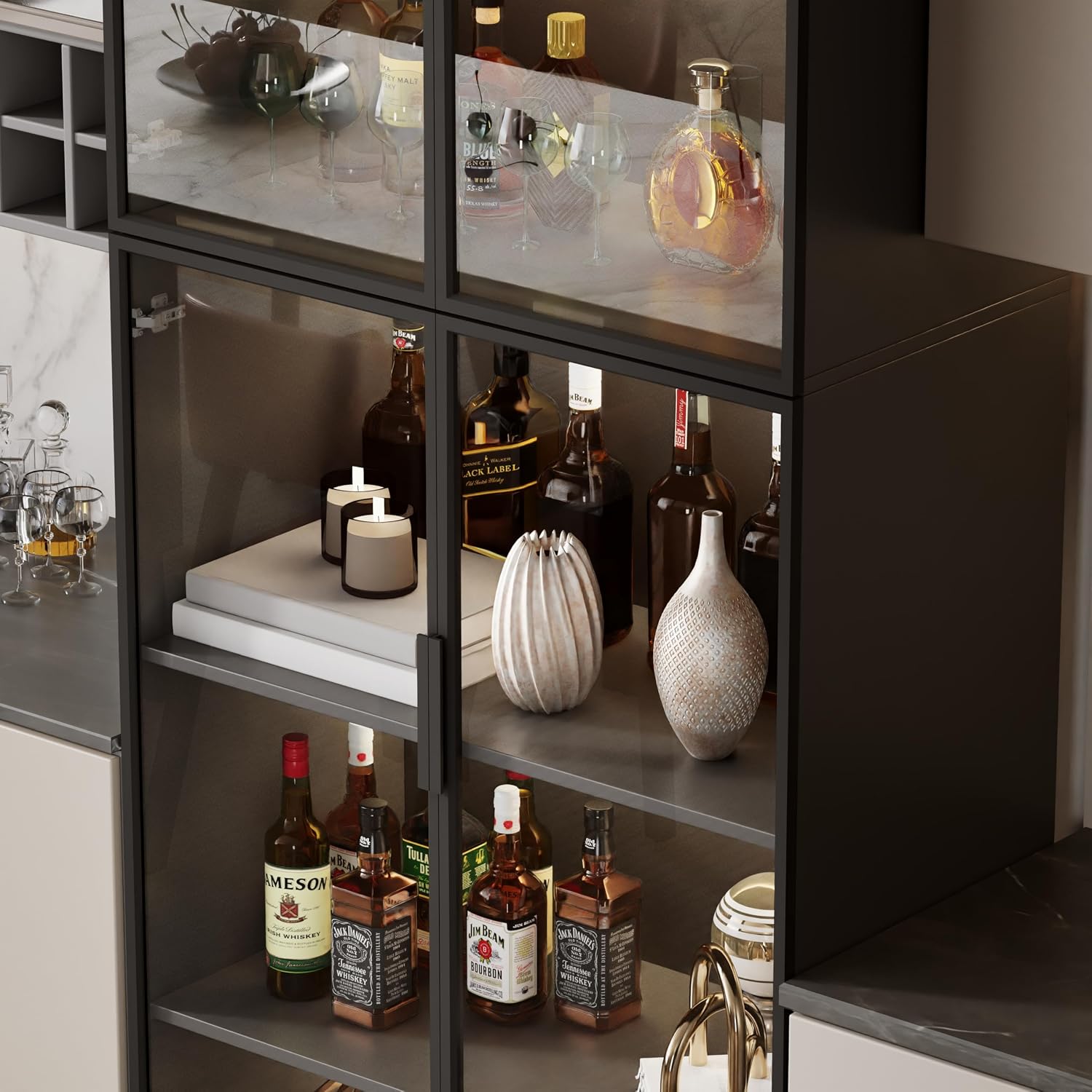 Mekminop Display Cabinet with Glass Doors and Storage Shelve, Modern Display Cabinet for Collectibles Trophy Case for Display - Black (31.5 ''W x 16.5 ''D x 78.7 ''H), HJ-FF10