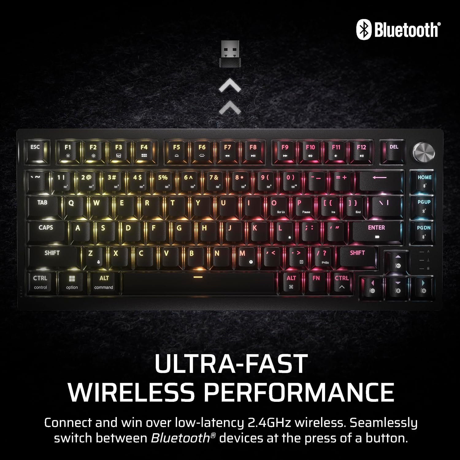 Corsair K65 Plus Wireless 75% RGB Hot-Swappable Mechanical Gaming Keyboard – Pre-Lubricated MLX Fusion Tactile Switches – Dual-Layer Sound Dampening – PBT Keycaps – QWERTY NA – Black