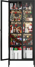 Bonusall Display Cabinet with Glass Doors,67' Metal Display Curio Cabinet with Glass Doors and 4 Adjustable Shelves for Collectibles,Home Office,Living Room,Gaming Room(Black)