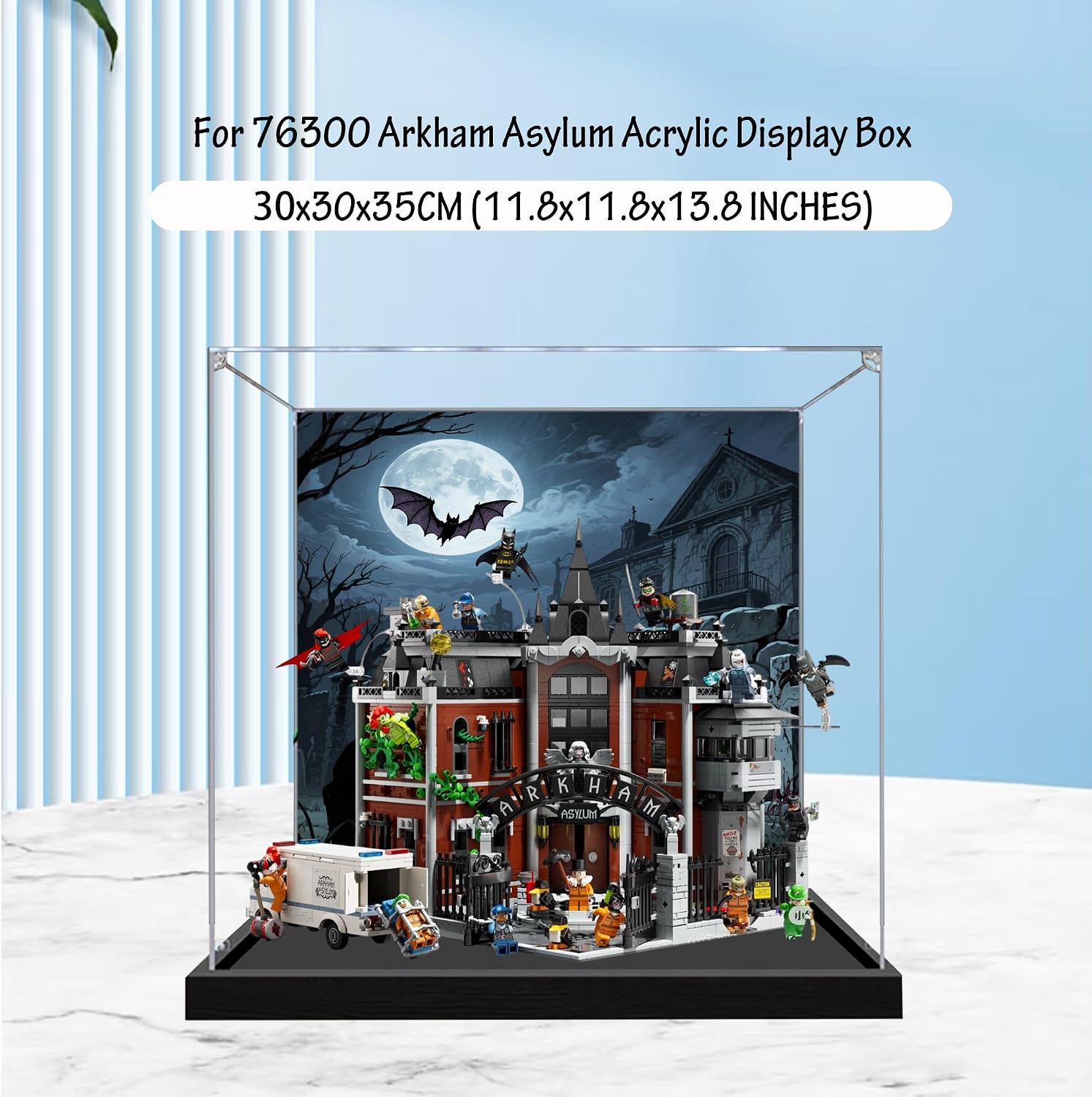 Acrylic Display Case for Lego 76300 Arkham Asylum Model, 3mm Dustproof Display Box, Display Case Compatible with Lego 76300 (Model Not Included) (Background 3MM)