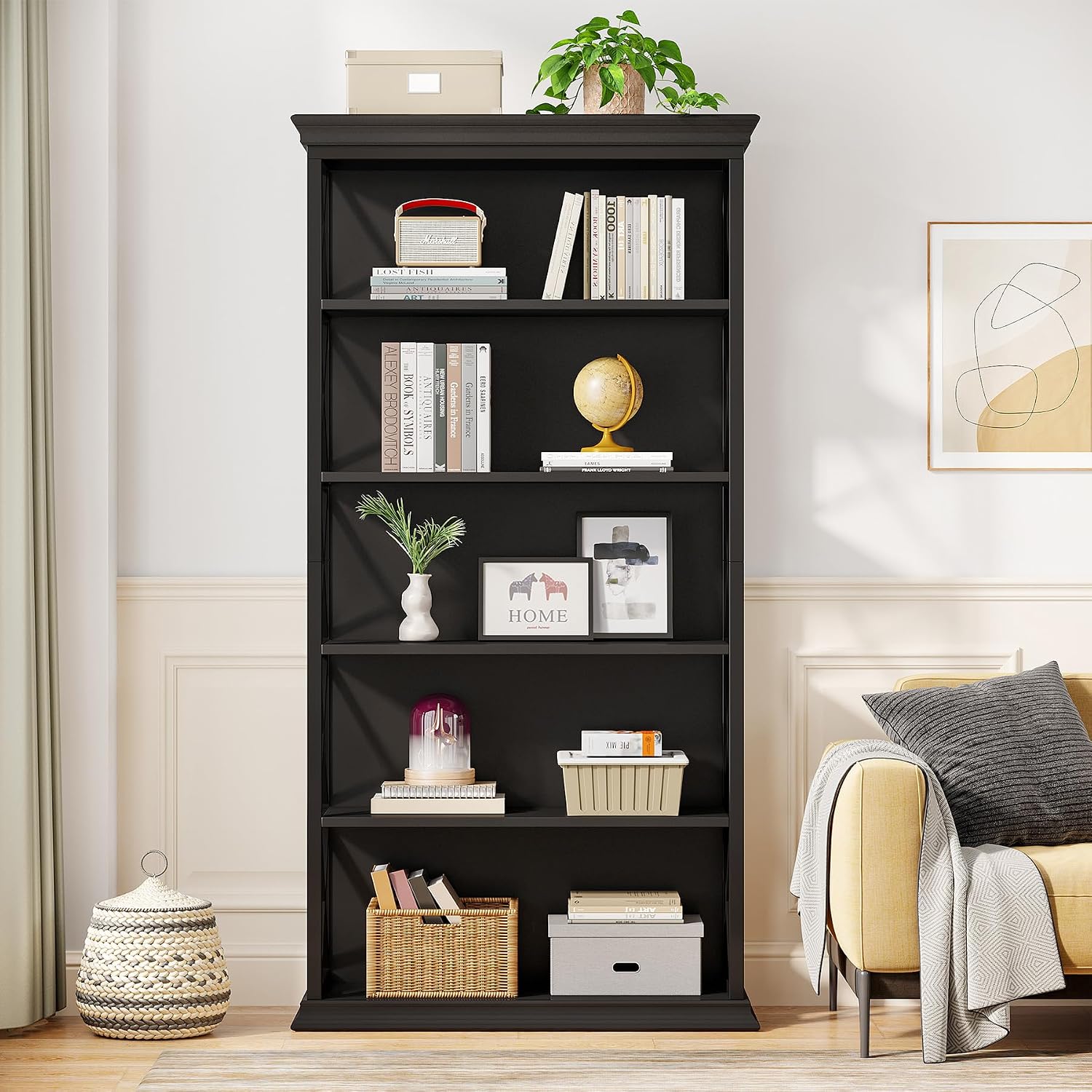 Tribesigns 6-Tier Bookcase, 71 Inches Industrial Bookshelves and Bookcases, Floor Standing 5 Shelf Display Storage Shelves Tall Bookcase for Home Office, Living Room, Bed Room, All Black