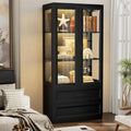 BROTTAR Display Cabinet with LED Lights, Curio Storage Cabinet with Acrylic Doors & 2 Drawers, 67' Bookcase Display Case for Collectibles, Human Body Sensor, Home Office, Living Room, Black