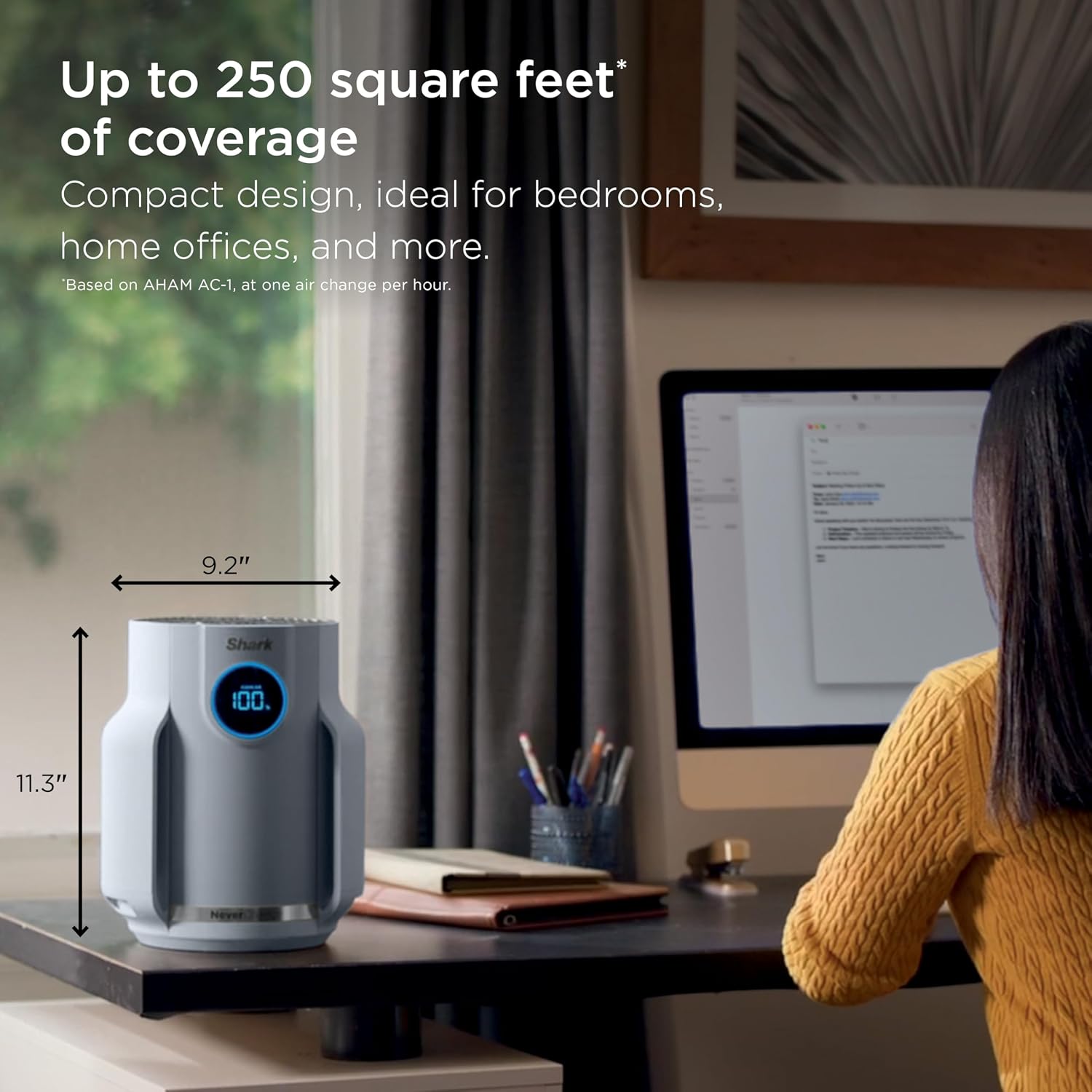 Shark Air Purifier for Home, NeverChange Compact Pro, for Bedroom, Nursery, Home Office, Dorm, HEPA-Exceeding Filter, Captures Pollutants, Pet Dander, Dust, Odor, Smoke, and More, HP071BRN, Winter Fog