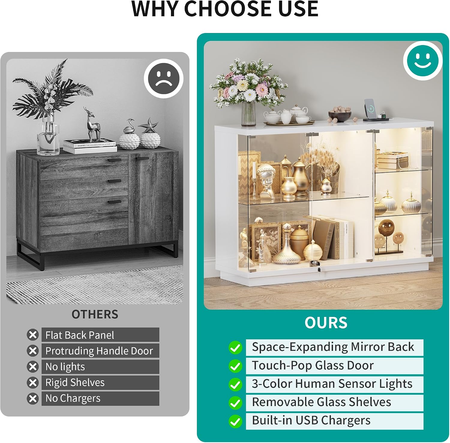 HNEBC 5-Tier Lockable Display Cabinet - with Glass Door,47.2' W Glass Display Case with 7+5 Lights Modes for Collectibles,Lighted Cuiro Cabinet with Human Sensor,China Cabinet for Living Room