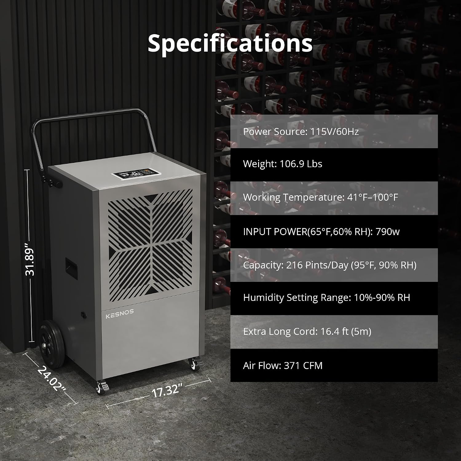 Kesnos 216 Pints Commercial Dehumidifier with Pump – Dehumidifier with Drain Hose and 24 Hr Timer in Large Space Up to 8500 Sq. Ft. – Ideal for Basements, Industrial Spaces and Job Sites
